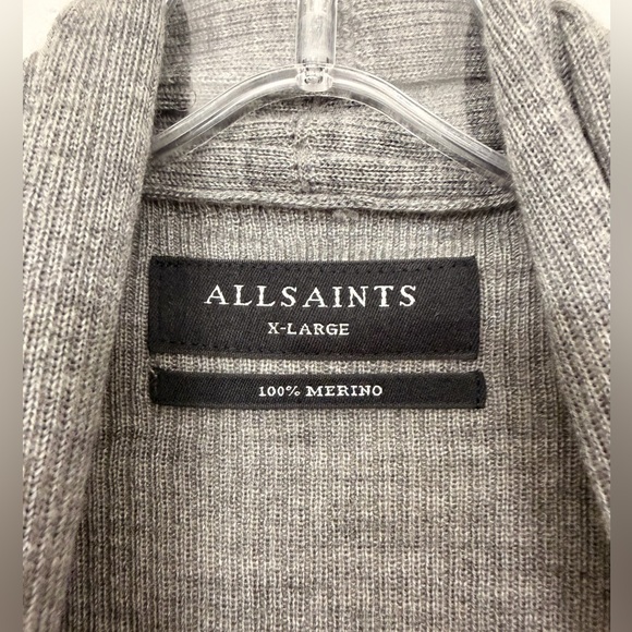 All Saints Mode Merino Wool Open Cardigan Grey Size Extra Large - Picture 5 of 7